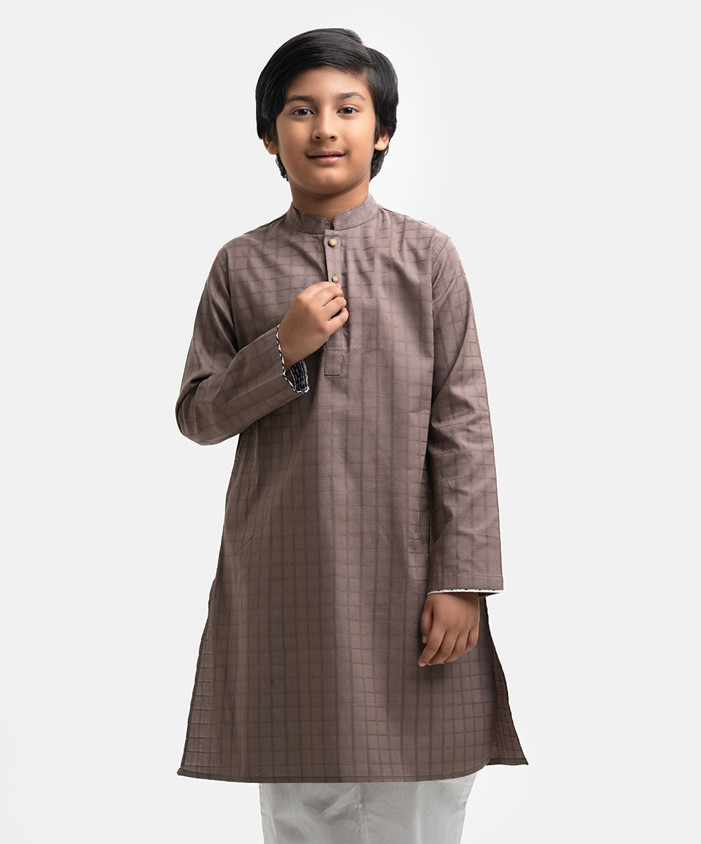 Gray Cotton Jacquard Panjabi