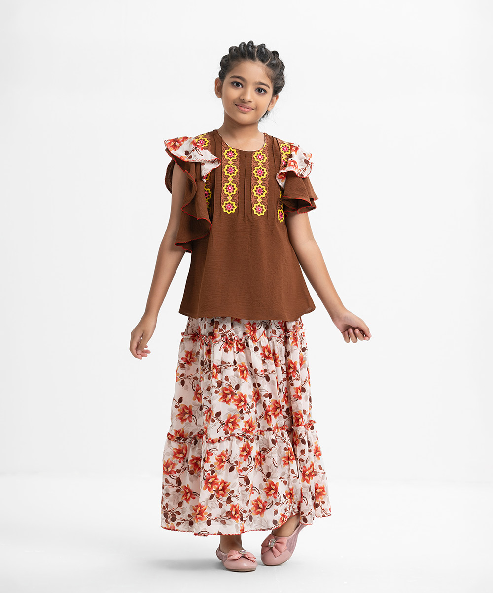 Coffee Viscose Blended Ghagra Choli