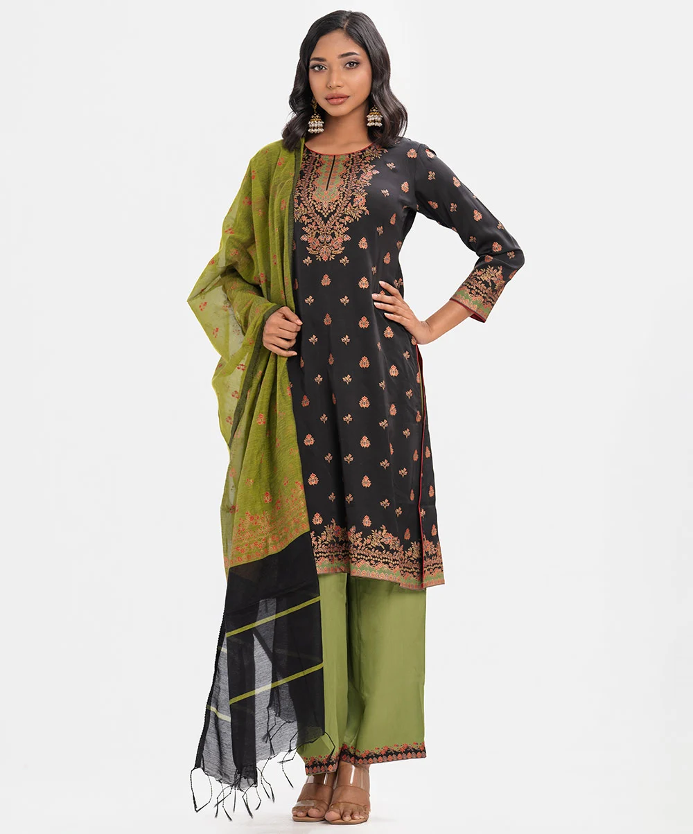 Black & Green Crepe Salwar Kameez