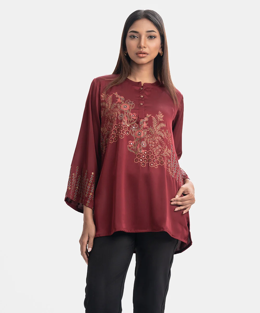 Maroon Satin Georgette Short Tunic