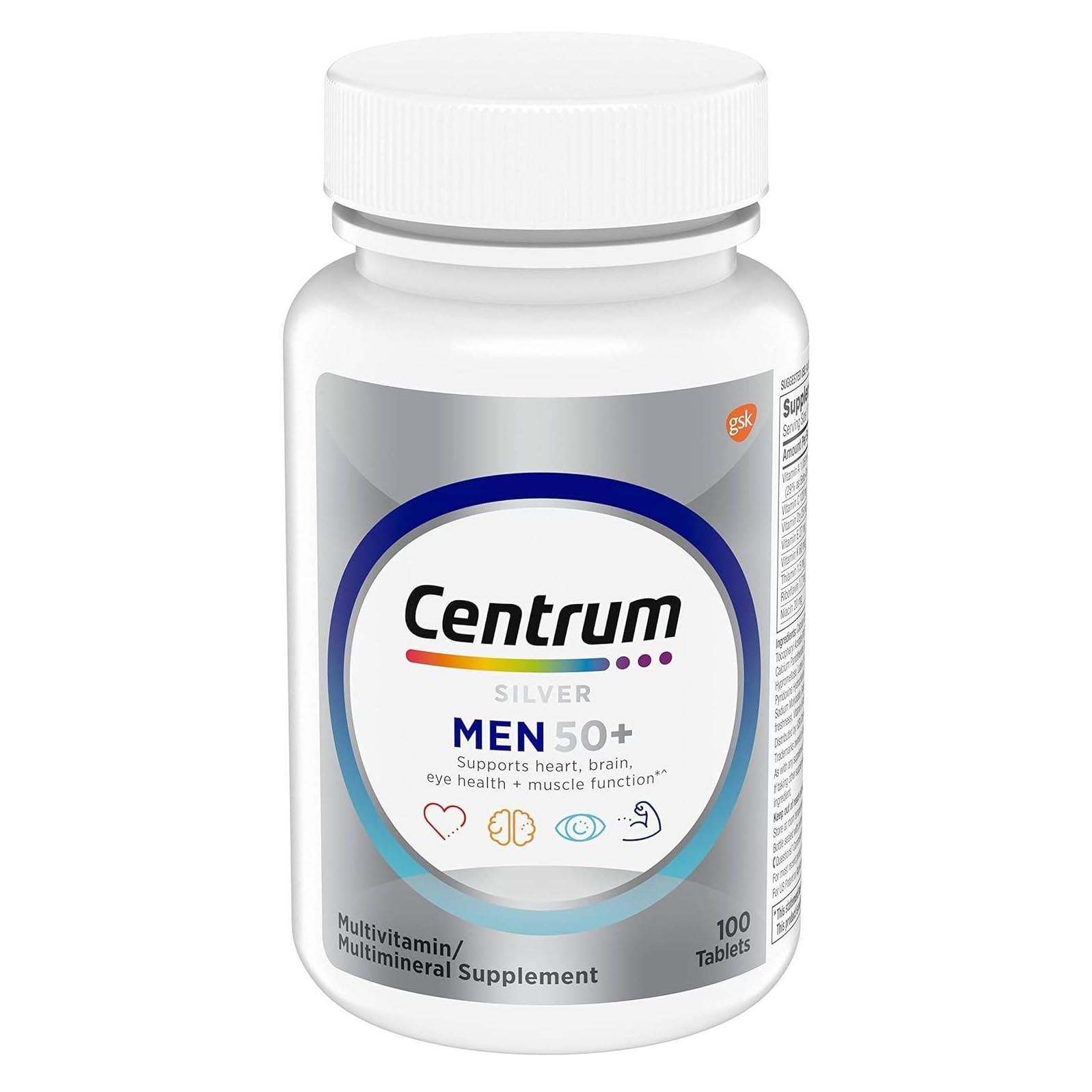 Centrum Silver Multivitamin for Men 50 Plus, Multimineral Supplement, Vitamin D3, B-Vitamins and Zinc, Gluten Free, Non-GMO Ingredients, Supports Memory and Cognition in Older Adults - 100 Ct