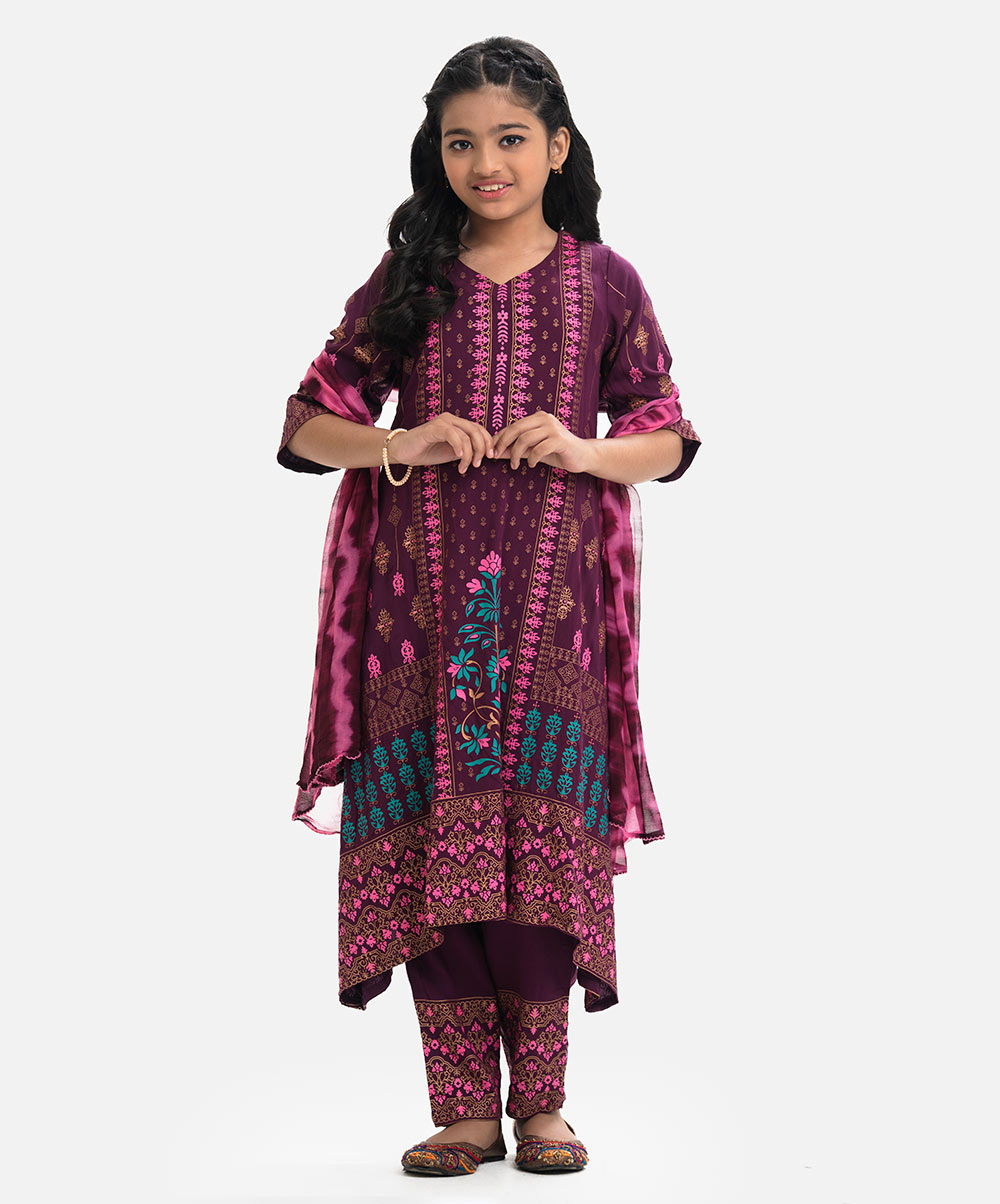 Purple Viscose A-Line Salwar Kameez