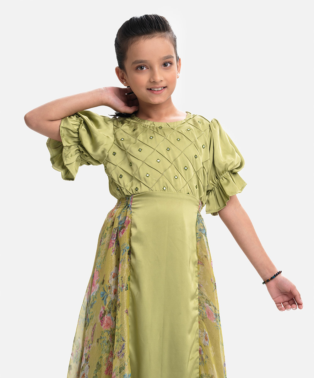 Green Georgette Layered Frock
