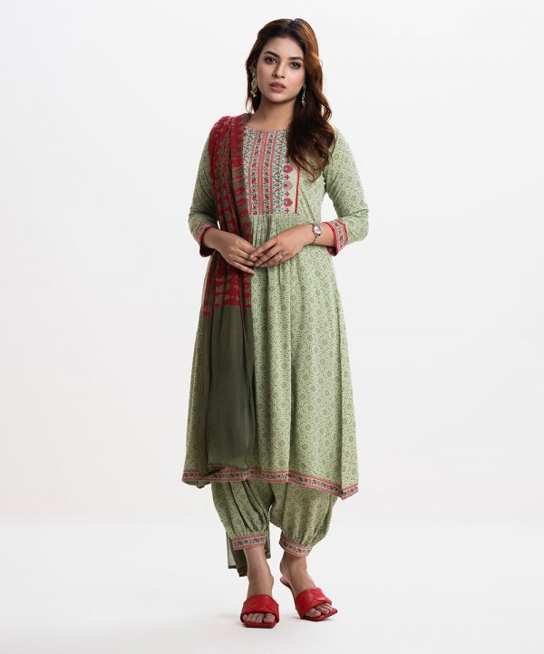 Wasabi Green Viscose Frock Style Salwar Kameez