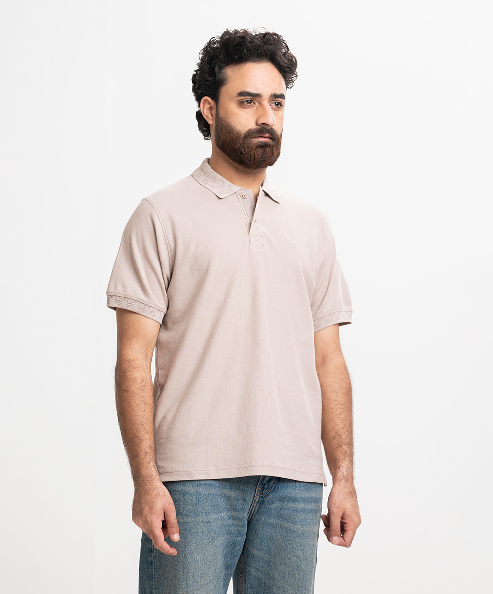 Beige Cotton Pique Polo