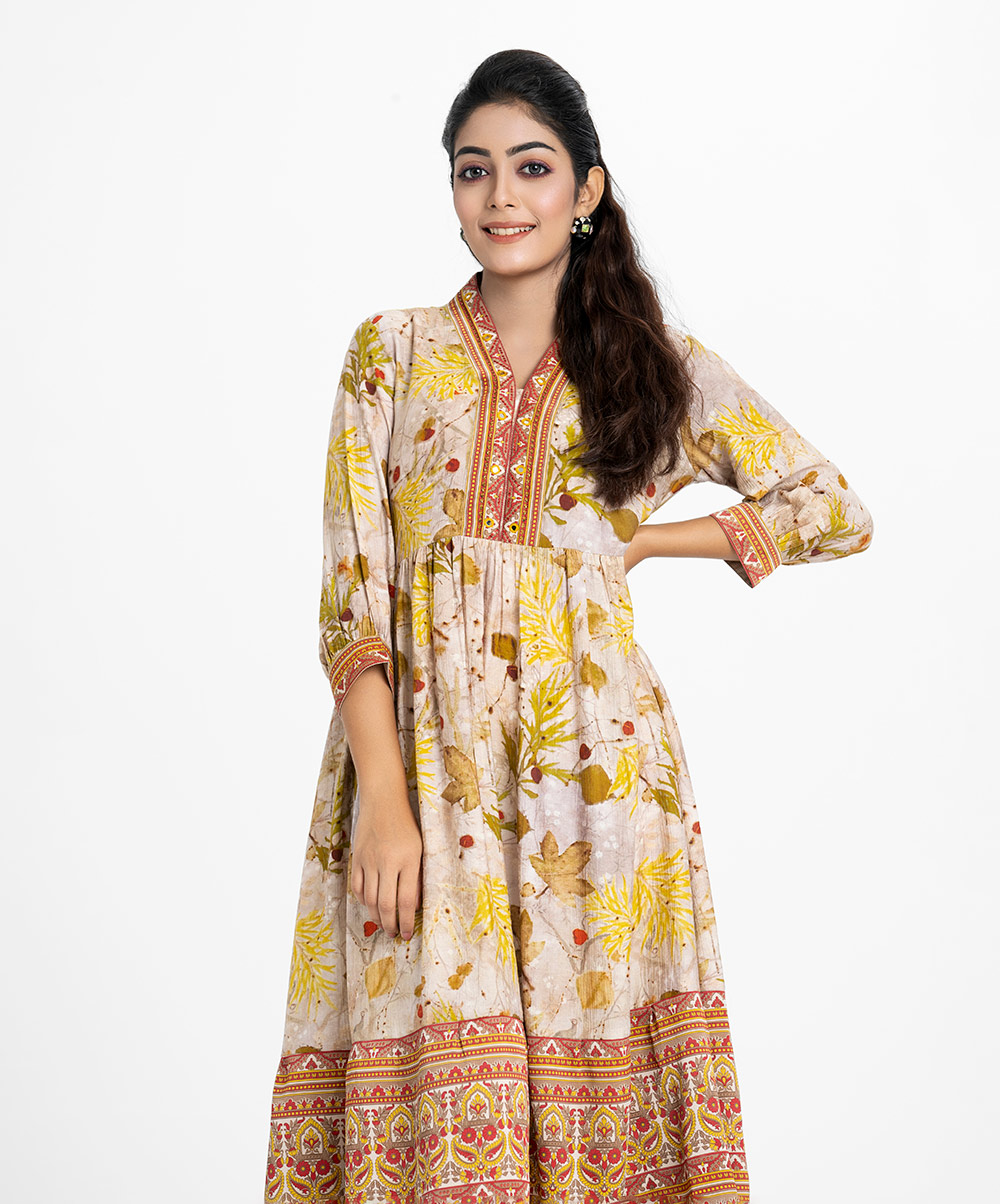 Beige Blended Cotton A-Line Tunic