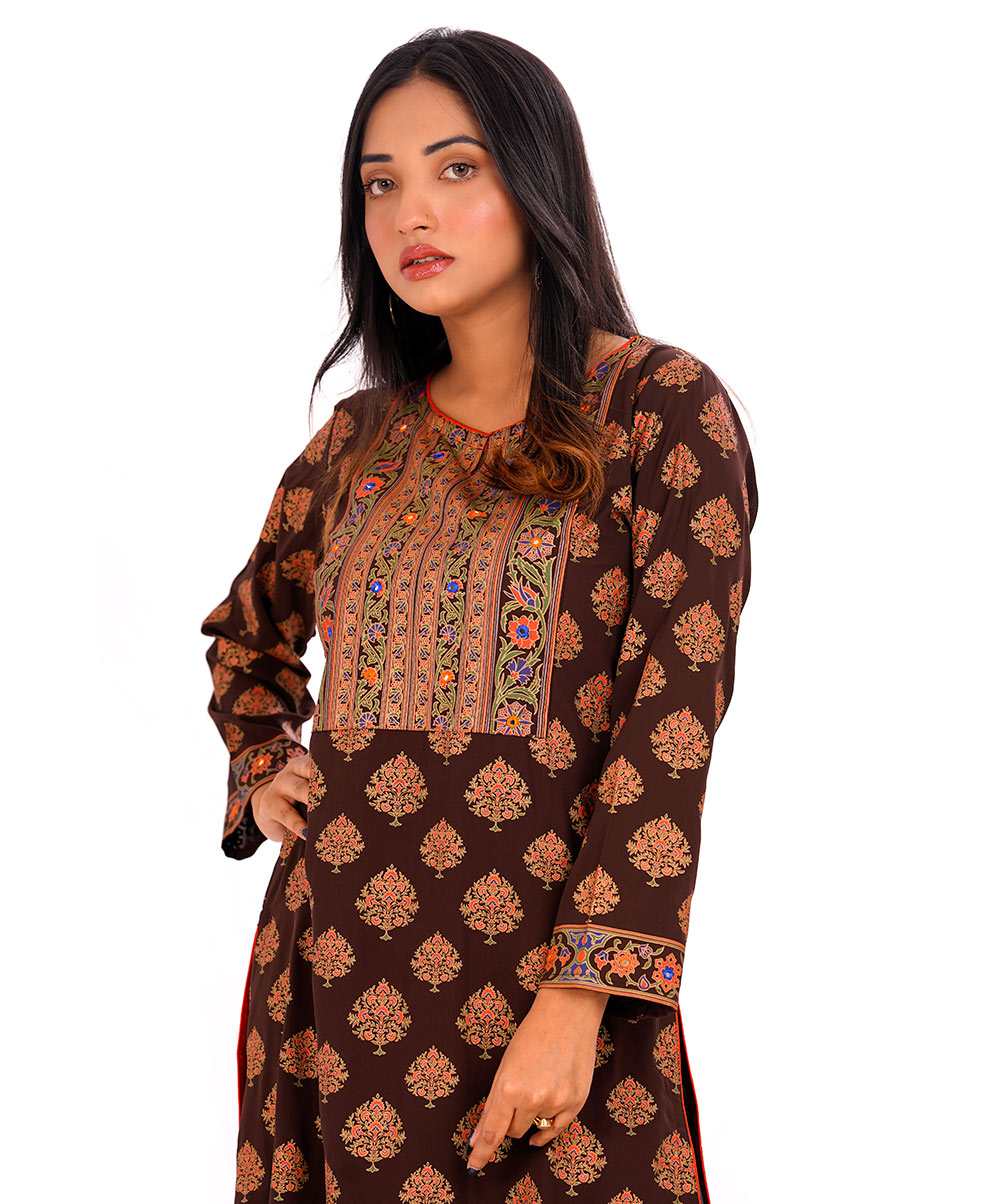 Brown Georgette Straight-cut Kameez
