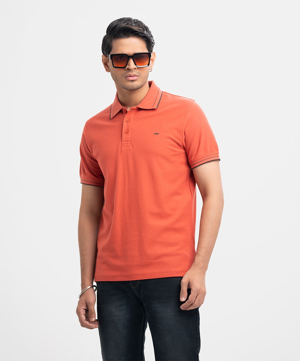 Firebrick Stretchable Cotton Pique Polo