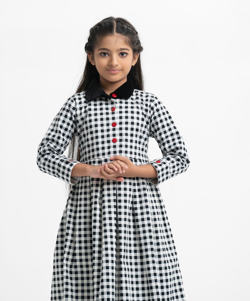 Check Cotton Twill A-line Frock