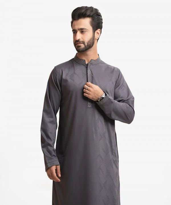 Gray Bamboo Jacquard Semi Fit Panjabi