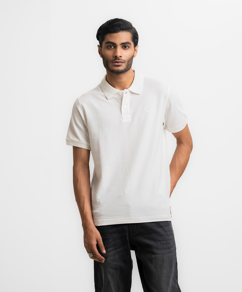 White Stretchable Cotton Pique Polo