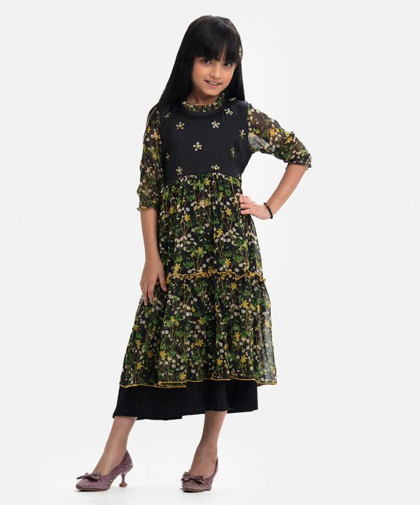 Black Georgette Layered Frock
