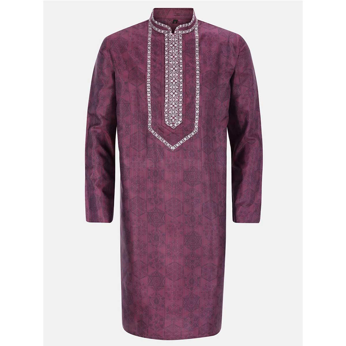 Magenta Printed and Embroidered Silk Panjabi