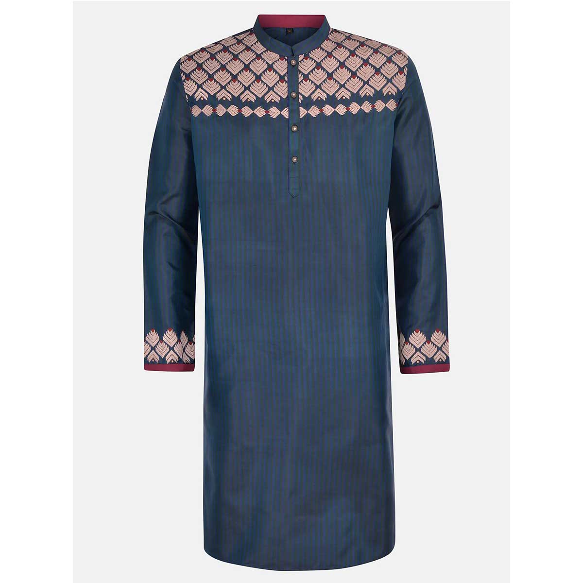Teal Embroidered Silk Panjabi