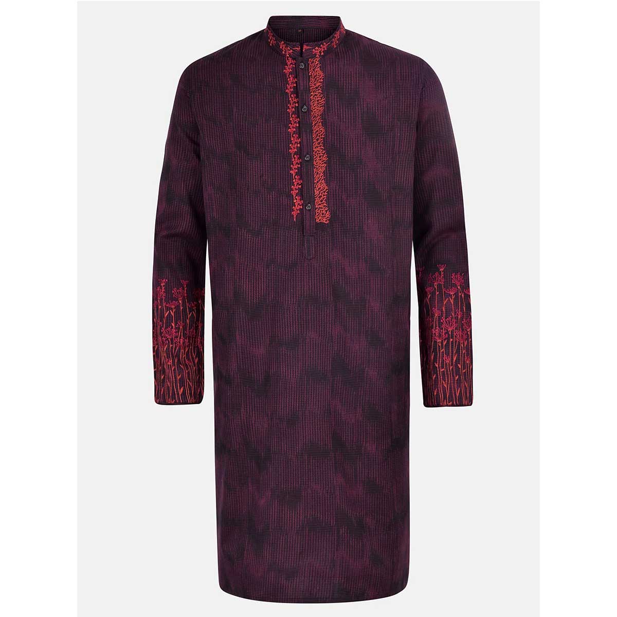 Purple Embroidered Handloom Viscose-Cotton Panjabi
