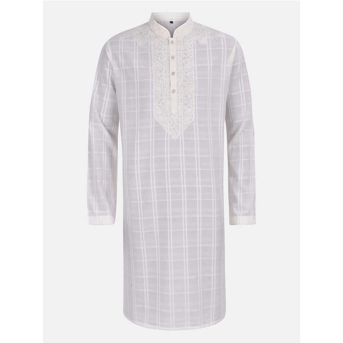 White Embroidered Cotton Panjabi
