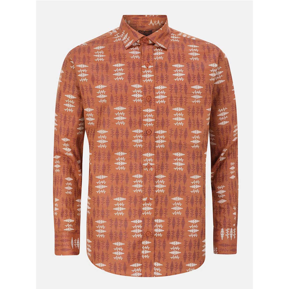 Brown Printed Cotton Shirt