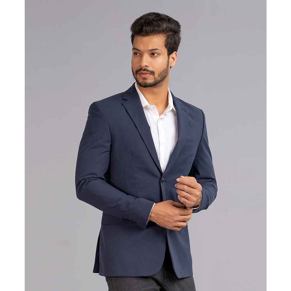 Blue Fitted Business Formal Blazer