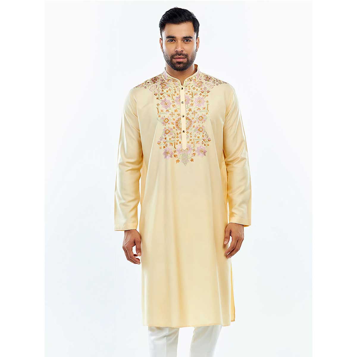Beige Embroidered Joysree Silk Panjabi