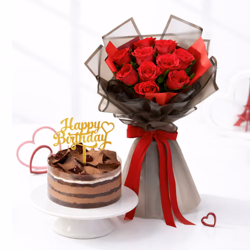 Birthday Velvety Roses and Black Forest Combo