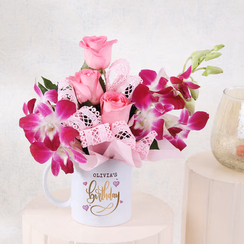 Cheerful Birthday Personalized Floret Mug