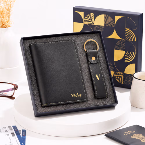 Personalized Passport Holder & Keychain Set for Him