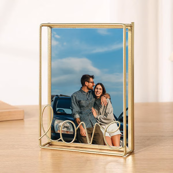Personalized Radiant Love Golden Metal Photo Frame
