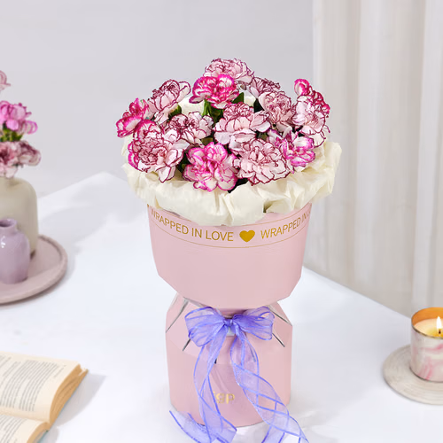 White & Purple Carnation Bouquet