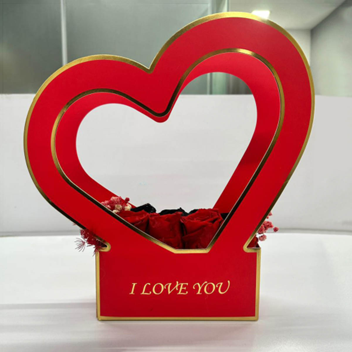 Heart Shape Preserved Rose Flower Stand I Love You Luxury Rose Day & Valentine Gift