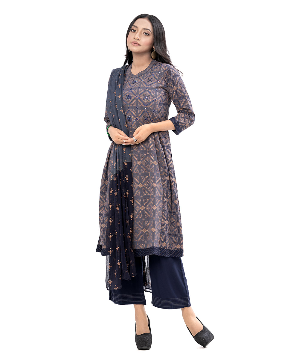 Gray and Blue Salwar Kameez
