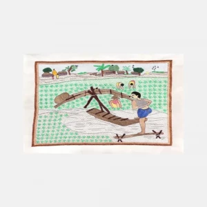 Ivory Nakshi Kantha Embroidered Silk Tapestry