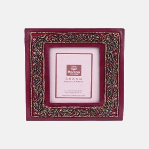 Maroon Embroidered Genuine Leather Photo Frame