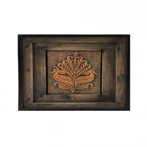 Peacocks Terracotta Framed in Beech wood Wall Hanging