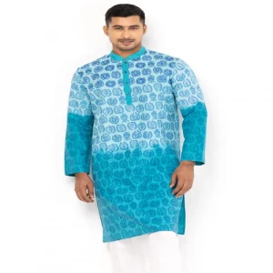 Blue Ombre Dyed and Embroidered Cotton Panjabi