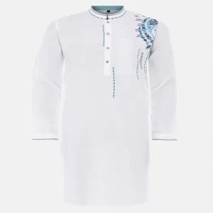 White Embroidered Viscose Slim Fit Panjabi