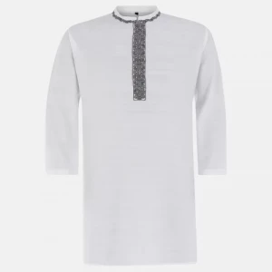 White Textured Erri Embroidered Viscose Panjabi