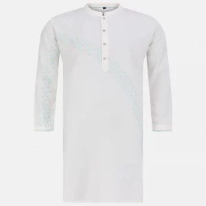 White Embroidered Cotton Slim Fit Panjabi
