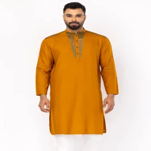 Mustard Embroidered Viscose Panjabi