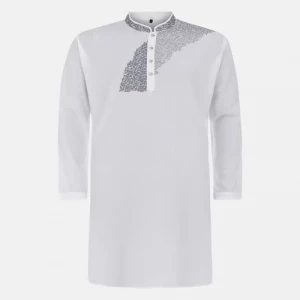 White Embroidered Viscose-Cotton Panjabi