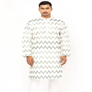 Off White Printed and Embroidered Cotton Panjabi