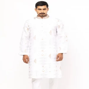 White Embroidered Cotton Panjabi