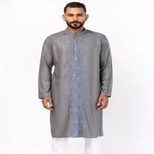 Grey Embroidered Viscose Panjabi