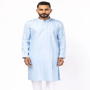 Light Blue Erri Embroidered Cotton Slim Fit Panjabi