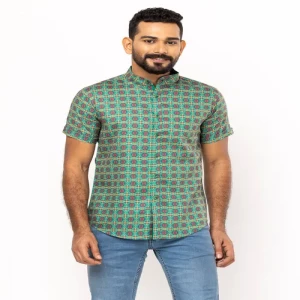 Multicolour Printed Mixed Cotton Fitted Shirt
