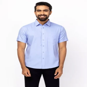 Carolina Blue Printed Mixed Cotton Shirt