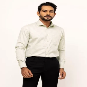 Beige Striped Mixed Cotton Executive Shirt