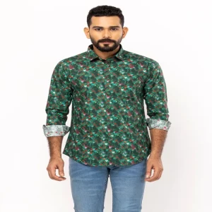 Multicolour Printed Mixed Cotton Fitted Shirt