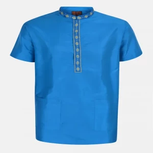 Blue Embroidered Silk Fatua