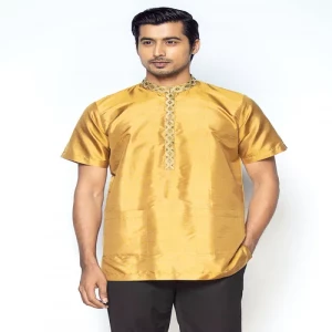 Mustard Embroidered Silk Fatua