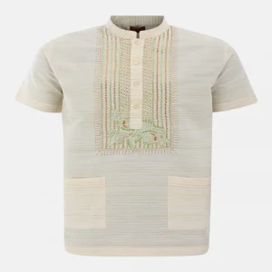 Ecru Embroidered Endi Silk Fatua